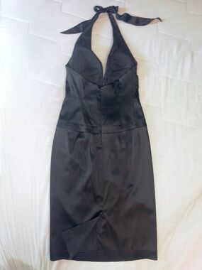 Cache Black One-Shoulder Halter Midi Dress